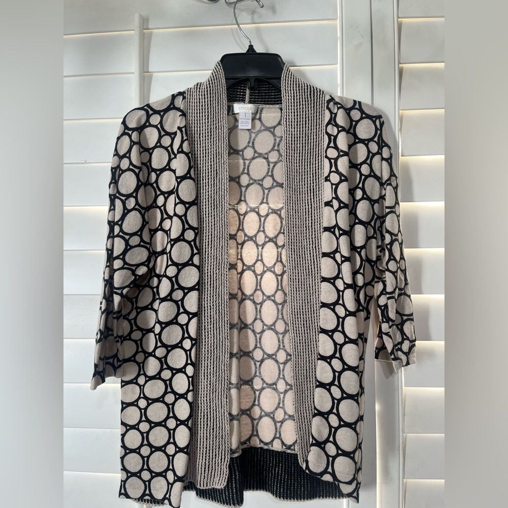 Chico's Black and Cream Circle Pattern Cardigan